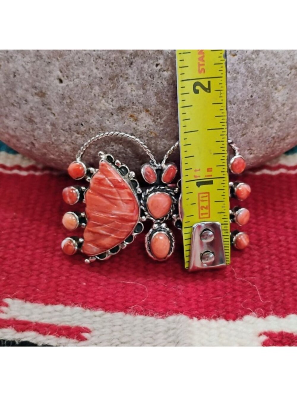 Native Signed CK Sterling Silver Orange Spiny Oyster Butterfly Ring Adjustable - Picture 5 of 10